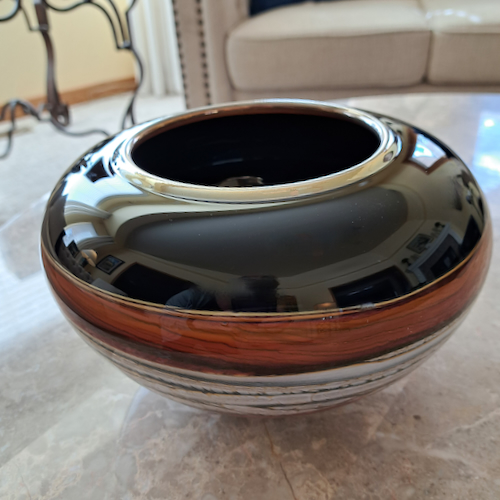GBG-006 Bowl, Open Blk Opal & Tangerine $625 at Hunter Wolff Gallery